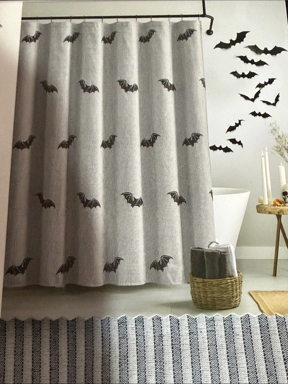 Envogue Halloween embroidered bat shower curtain 72”
